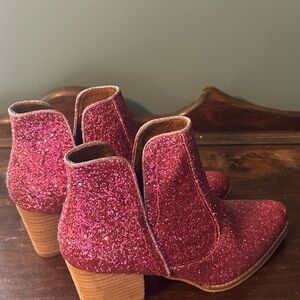 Pink Glitter Ankle Boots for Women